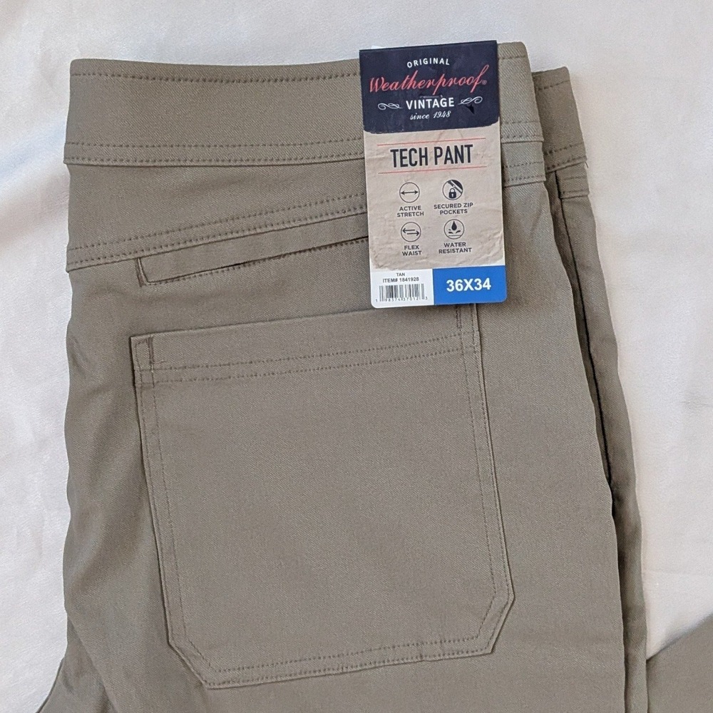 New Weatherproof Vintage Men's Straight Fit Tech Pants Tan 36x34 - Picture 6 of 8
